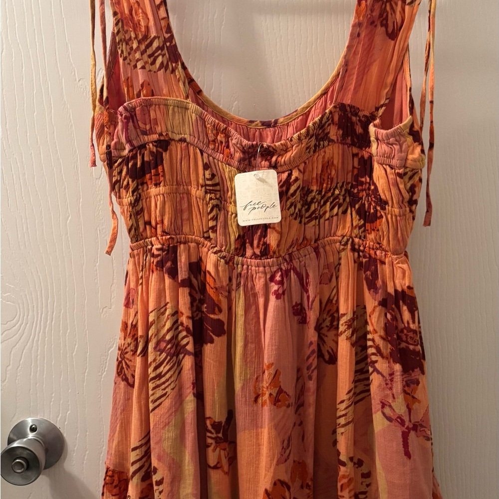 Bohemian Free People Floral Sundress - Orange and Burgundy.